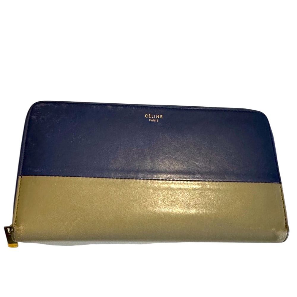 Celine Two-Tone Navy and Beige Zip Around Wallet